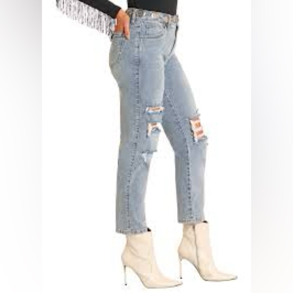 Trendy Light Blue Distressed Boyfriend Jeans